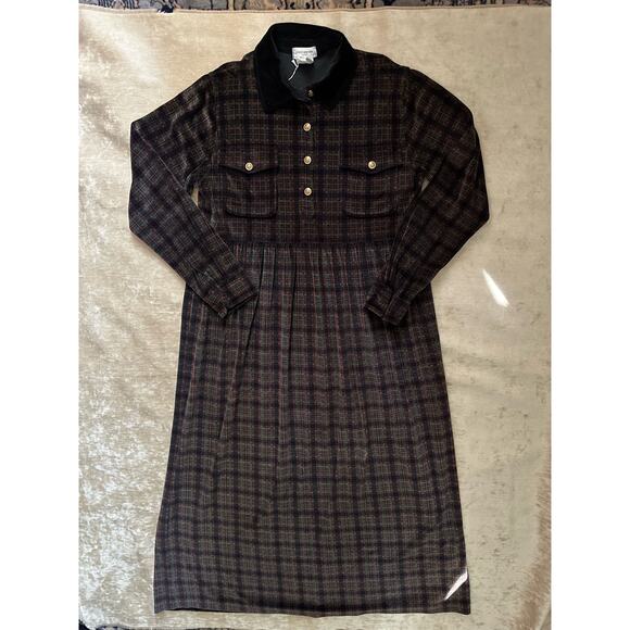 Jones New York M velvet maxi dress home gown Christmas checked black dark plaid - Picture 10 of 15